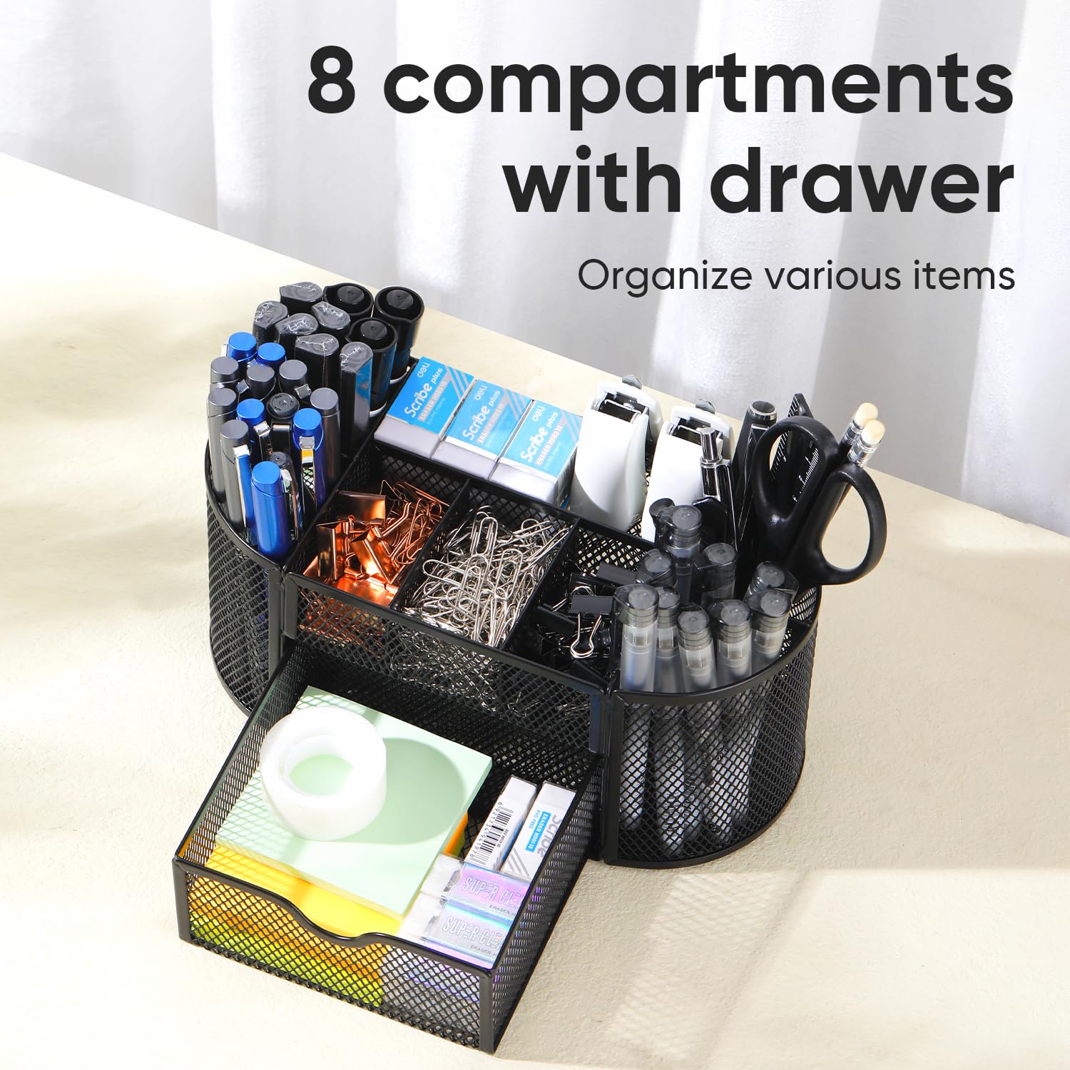 Deli Mesh Desk Organizer, 220 mm x 112 mm x 104 mm Size, Black
